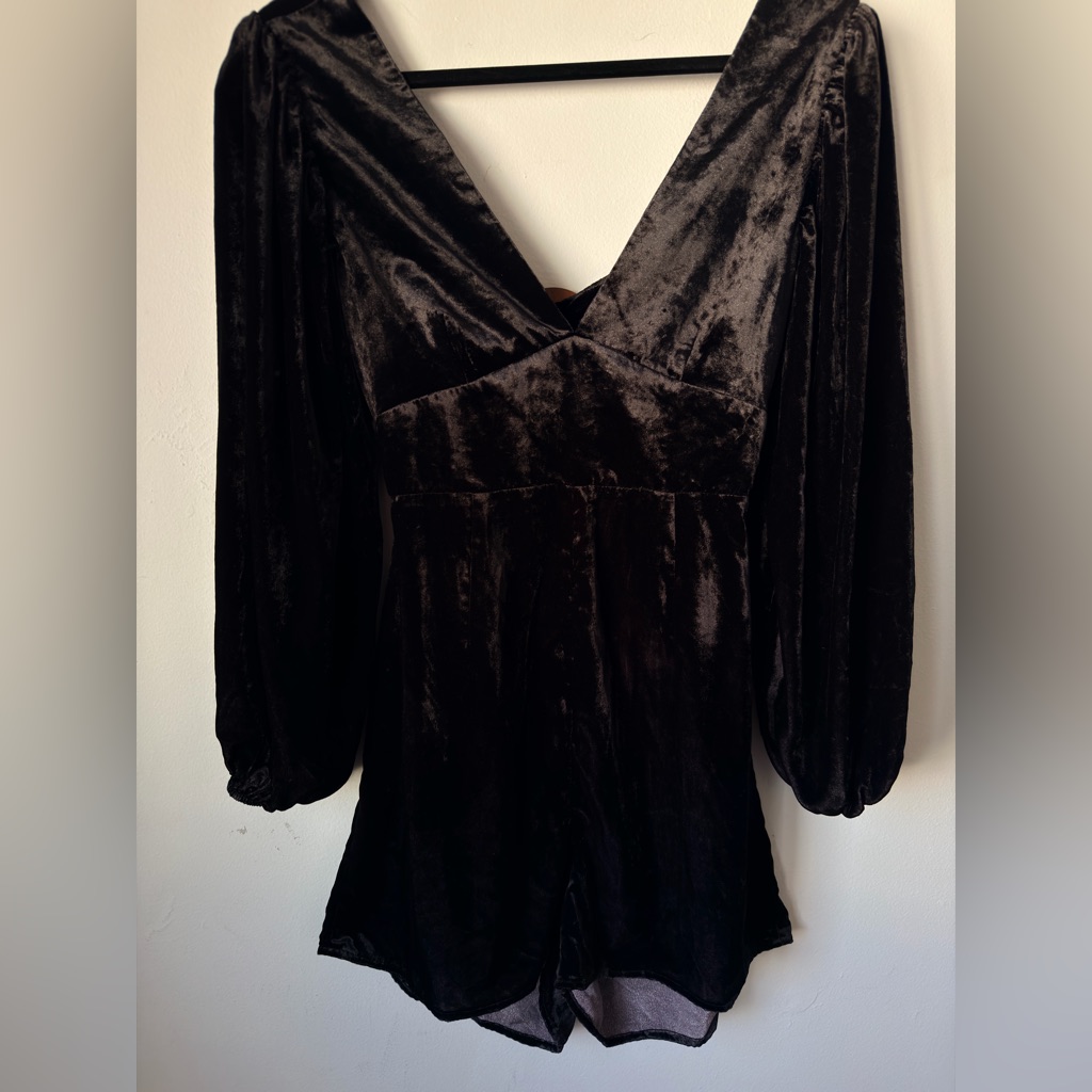 Farm Rio Anthropology Elegant Black Velvet Romper